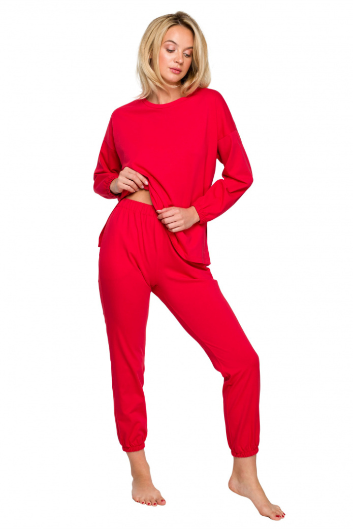 Spodnie damskie od piżamy do spania bawełniane czerwone